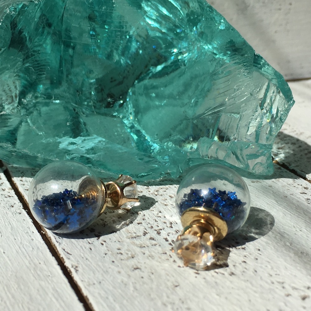 Royal Blue Double Stud Earrings - Picture 5 of 8